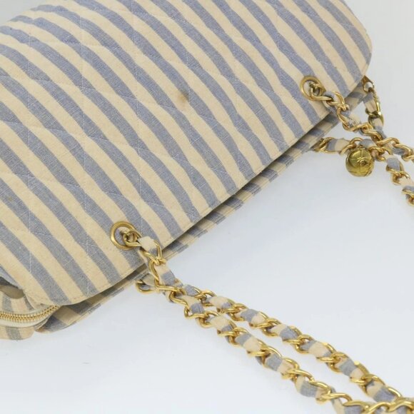 CHANEL Quilted Chain Big Matelasse Shoulder Bag Canvas Light Blue CC Auth 58349A - Picture 7 of 15